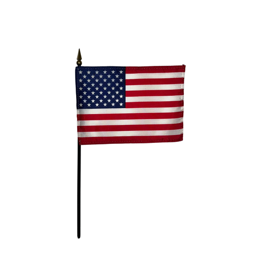 4"x6" US Poly-Silk Handheld Stick Flag with Sewn Hem & Gold Spear