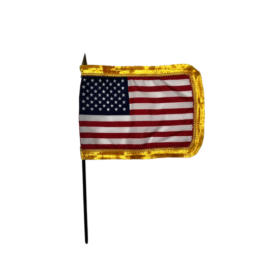 4"x6" US Poly-Silk Stick Flag with Gold Fringe