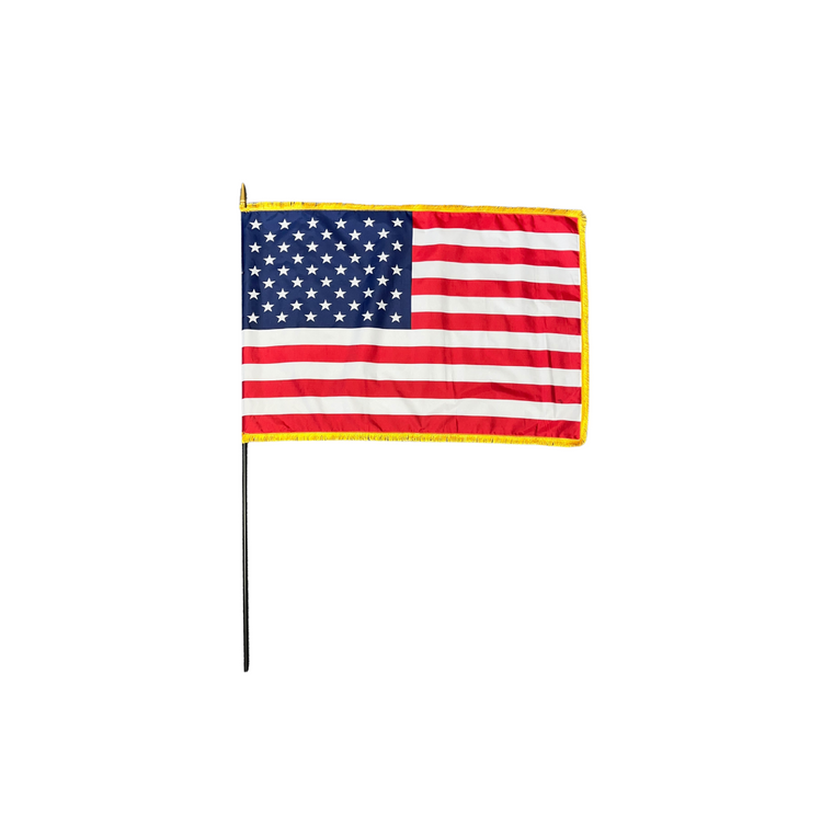 2x3 US Poly-Silk Stick Flag with Gold Fringe