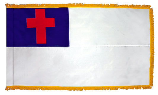 2x3 Christian Sewn Nylon Indoor/Parade Flag with Polehem & Fringe