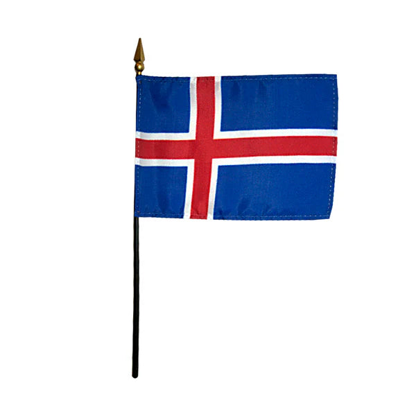 4"x6" Iceland Poly-Silk Handheld Stick Flag