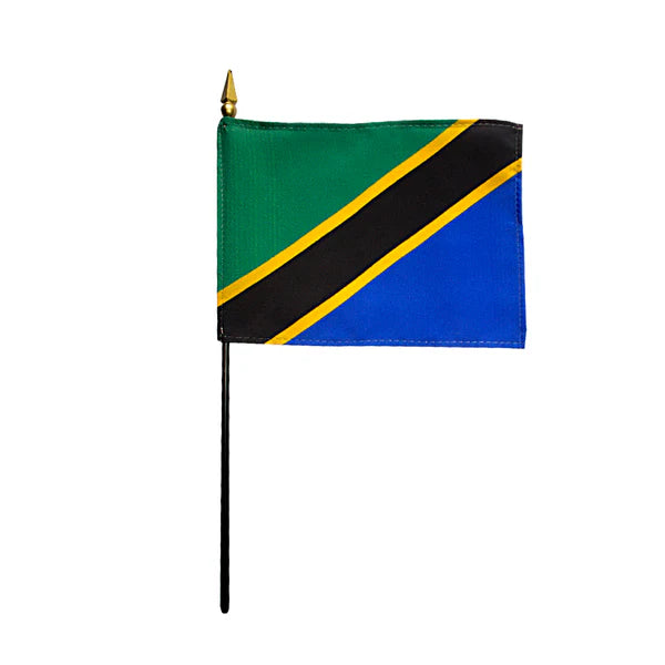 4"x6" Tanzania Poly-Silk Handheld Stick Flag