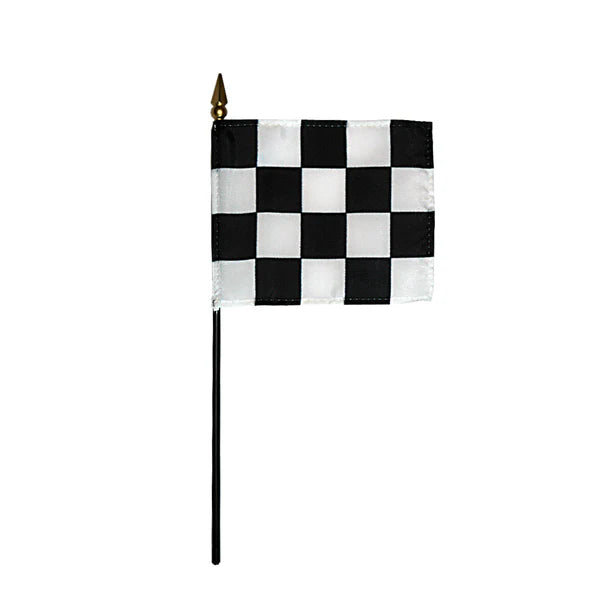 4"x5" Black & White Checkered Racing Poly-Silk Handheld Stick Flag