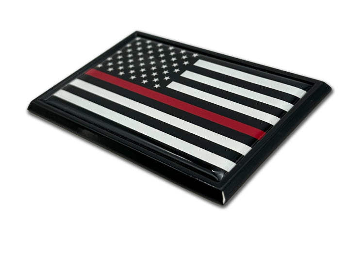 Thin Red Line American Flag Automobile Emblem with Black Finish