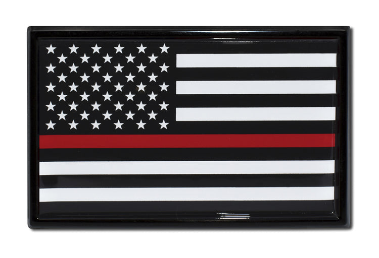Thin Red Line American Flag Automobile Emblem with Black Finish
