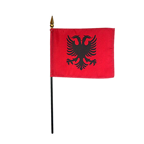 4"x6" Albania Poly-Silk Handheld Stick Flag