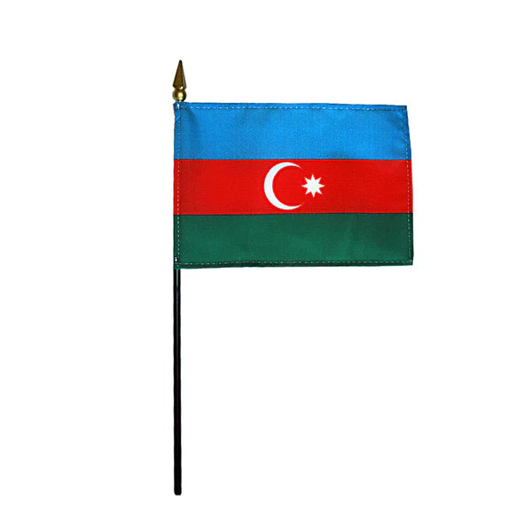 4"x6" Azerbaijan Poly-Silk Handheld Stick Flag