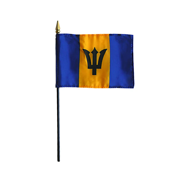 4"x6" Barbados Poly-Silk Handheld Stick Flag
