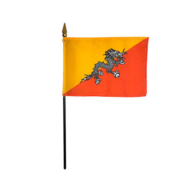 4"x6" Bhutan Poly-Silk Handheld Stick Flag