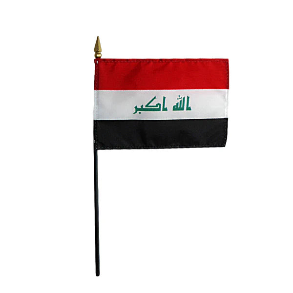 4"x6" Iraq Poly-Silk Handheld Stick Flag