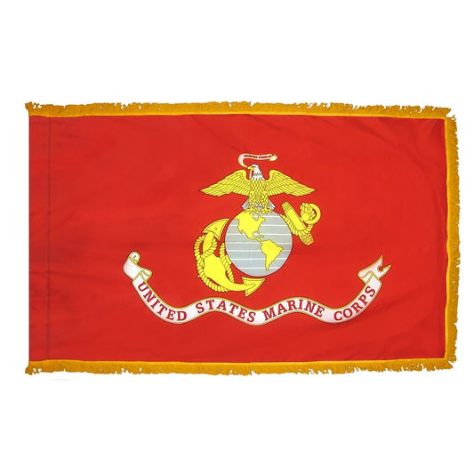 3x5 US Marine Corps Indoor & Parade Nylon Flag with Sleeve & Gold Fringe
