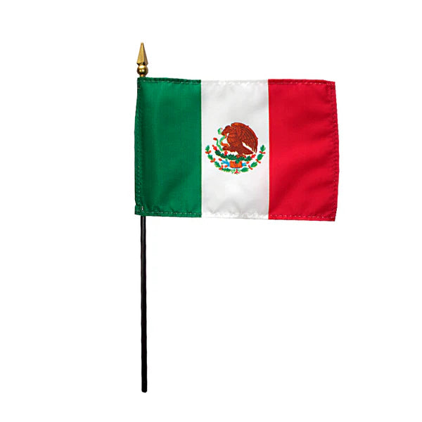 4"x6" Mexico Poly-Silk Handheld Stick Flag