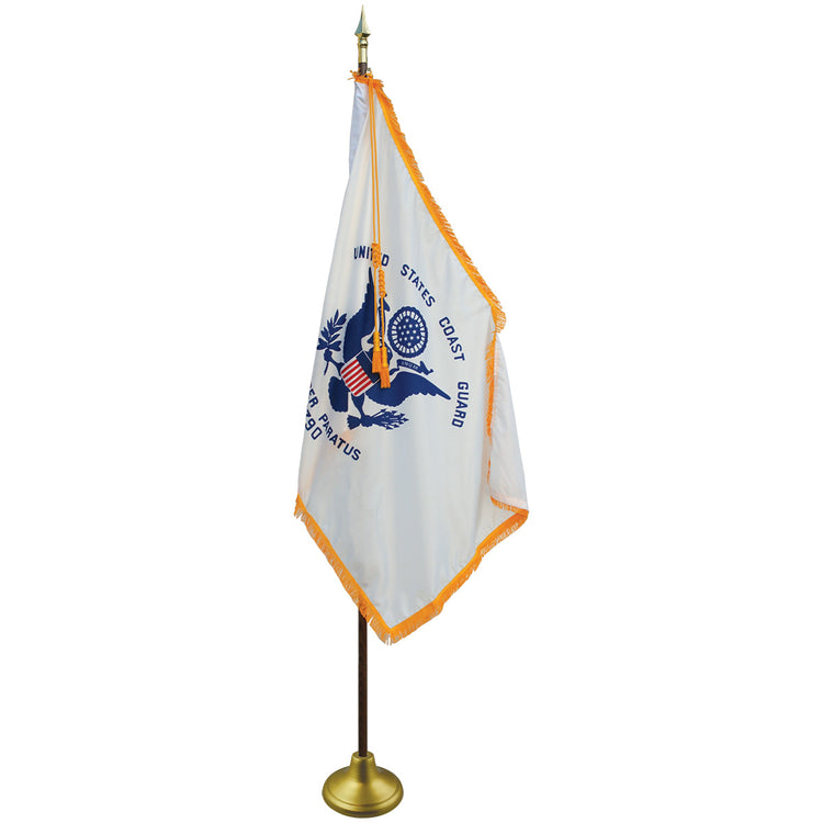 3x5 US Coast Guard Indoor & Parade Nylon Flag with Sleeve & Gold Fringe