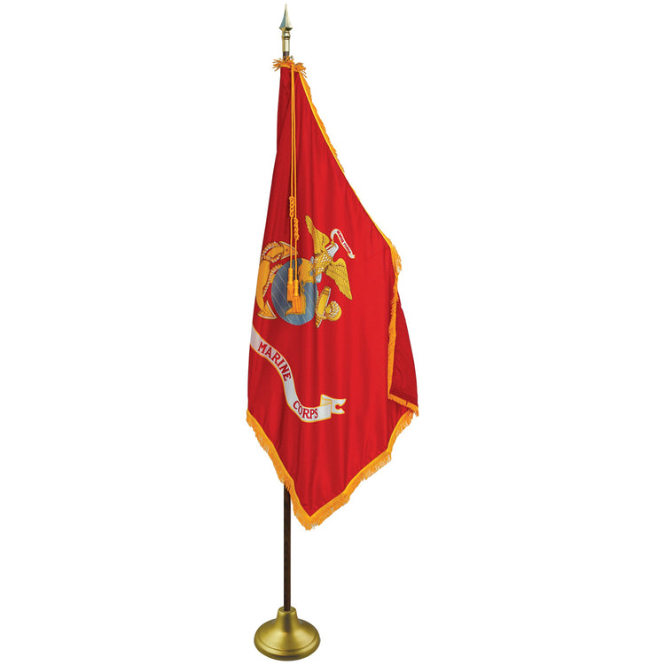 3x5 US Marine Corps Indoor & Parade Nylon Flag with Sleeve & Gold Fringe