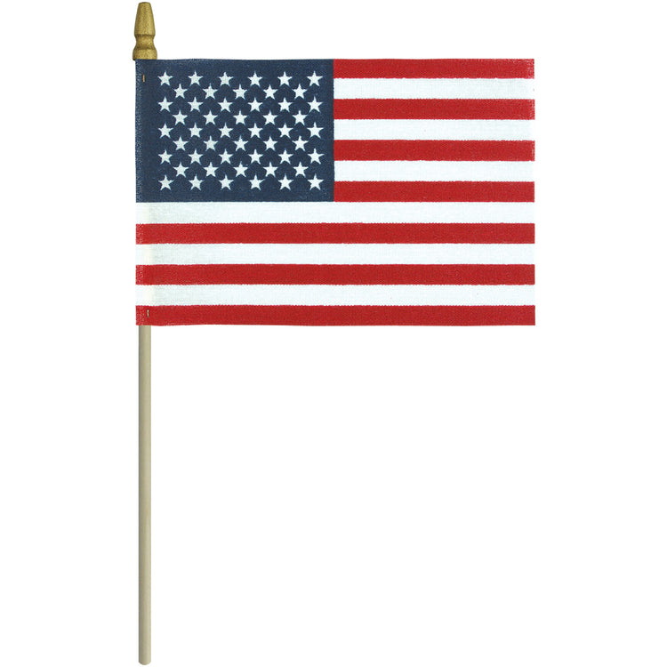 4"x6" US Poly-Cotton Stick Flag with No Sew Hem & Gold Spear