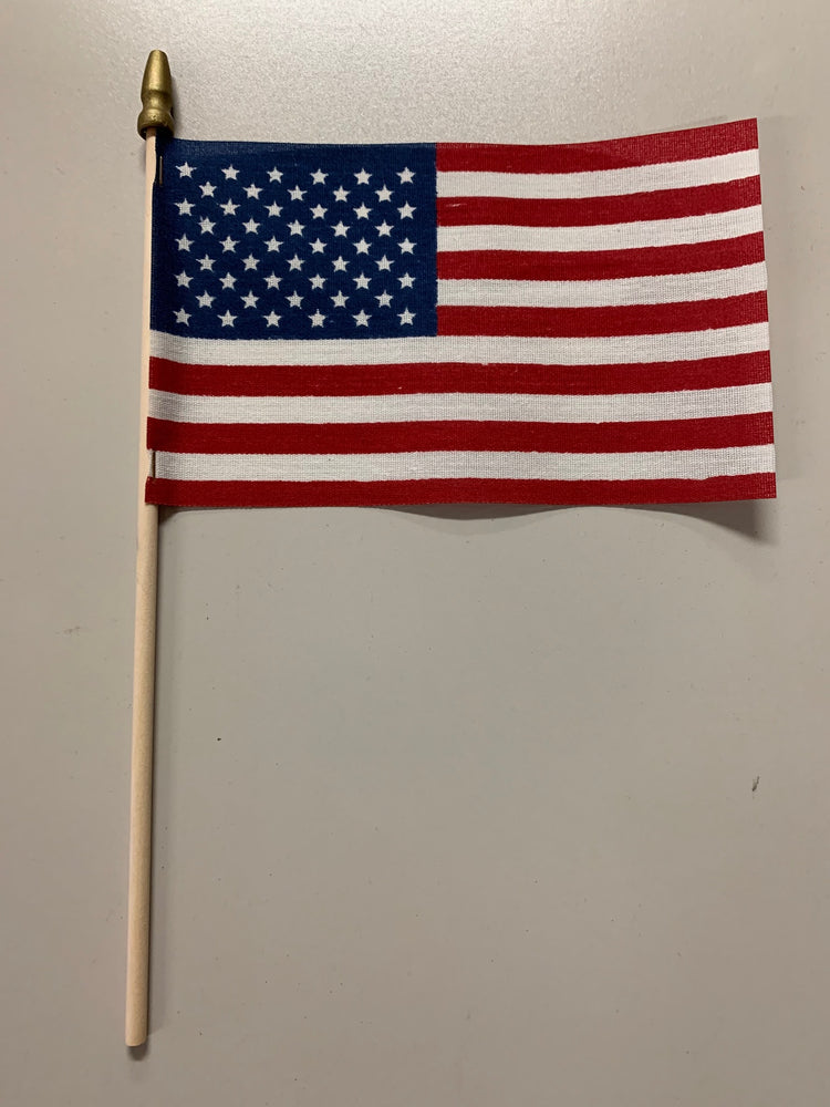 4"x6" US Poly-Cotton Stick Flag with No Sew Hem & Gold Spear