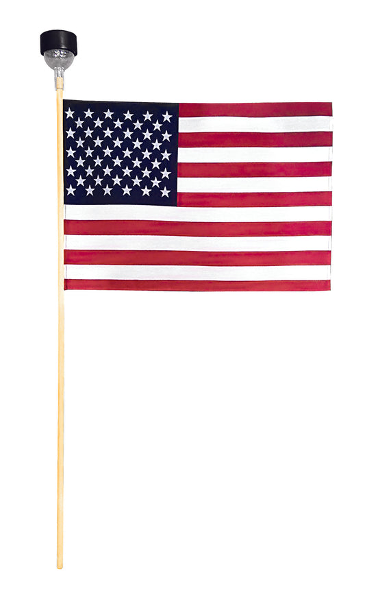 12"x18" US Poly-Cotton Stick Flag with Sewn Hem & Solar Light