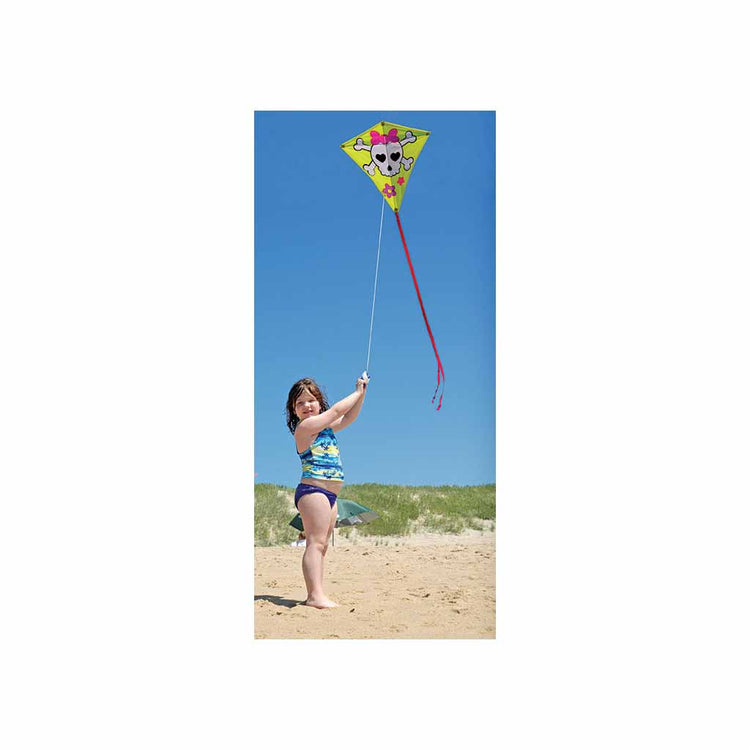 Girlie Skull & Crossbones Nylon Diamond Kite with Tails, Fiberglass & Hardwood Dowel Frame to include 300 ft. 20 lb. Test Line & Winder
