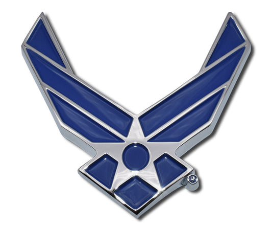 US Air Force Wings Chrome with Blue Premium Automobile Emblem
