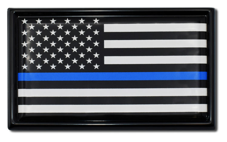 Thin Blue Line American Flag Automobile Emblem with Black Finish