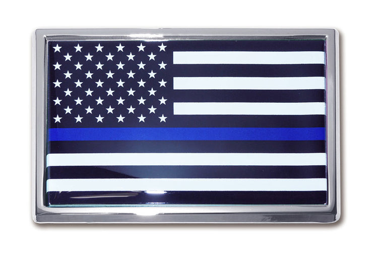 Thin Blue Line American Flag Chrome Automobile Emblem