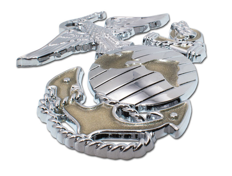 US Marine Corps Premium Insignia Chrome Automobile Emblem with Gold Accent