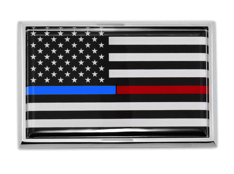 Thin Blue & Red Line American Flag Chrome Automobile Emblem