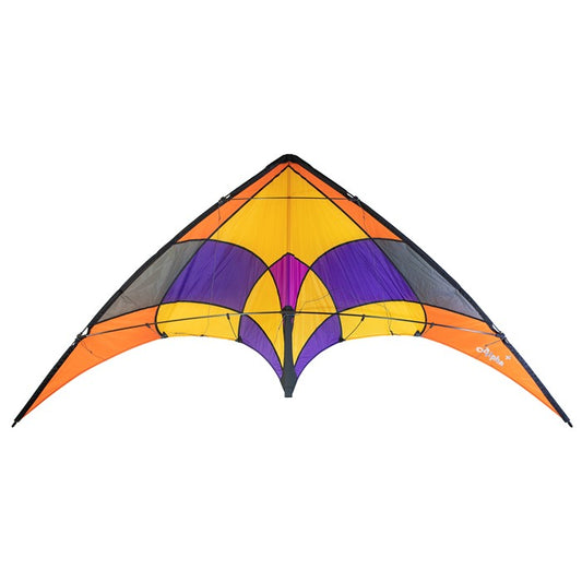 Orange & Purple Alpha 4 Ripstop Nylon Kite with Carbon Fiber Frame to include 80 ft. 150 lb. Dyneema Test Line & Winder Handle Set; 85"x44.5' - Wind Range 4 ~ 27 mph