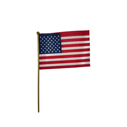4"x6" US Poly-Cotton Plastic Stick Flag with No Sew Hem & Gold Ball