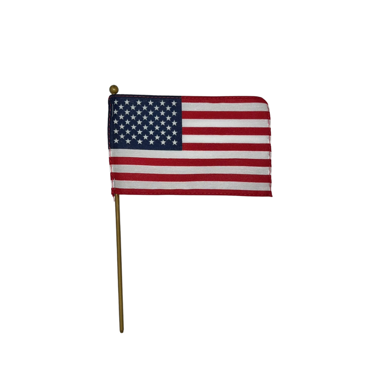 4"x6" US Stick Flag with Sewn Hem & Gold Plastic Staff with Ball Top