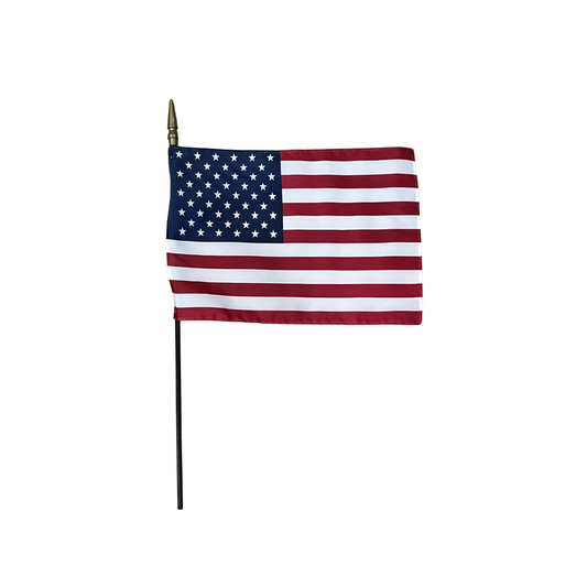 8"x12" US Poly-Silk Stick Flag with Sewn Hem & Gold Spear