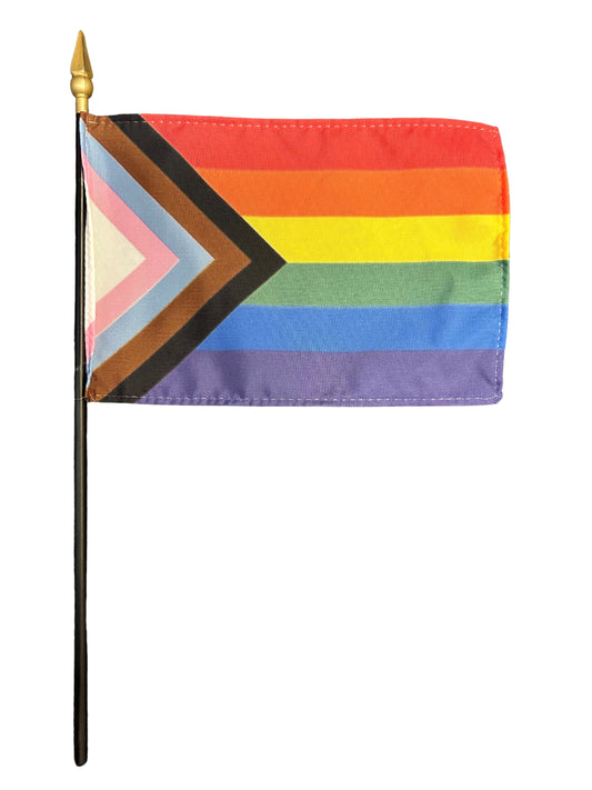 4"x6" Progress Pride Poly-Silk Handheld Stick Flag