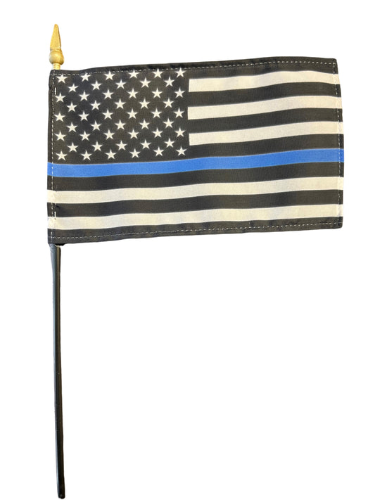 4"x6" Thin Blue Line American Flag Poly-Silk Handheld Stick Flag