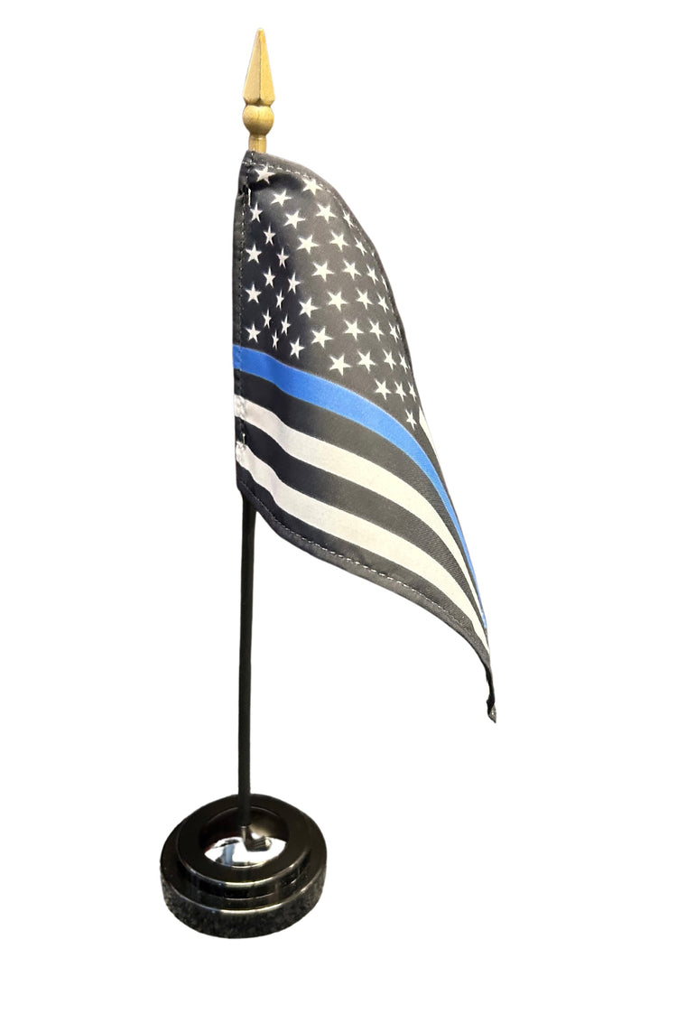 4"x6" Thin Blue Line American Flag Poly-Silk Handheld Stick Flag