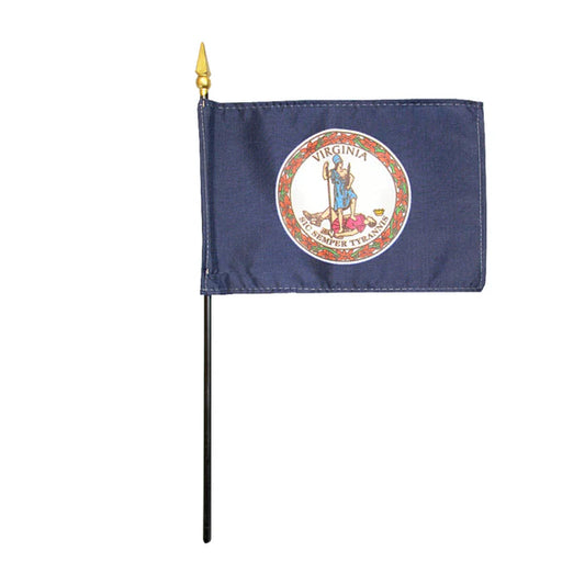 4"x6" Virginia State Poly-Silk Handheld Stick Flag