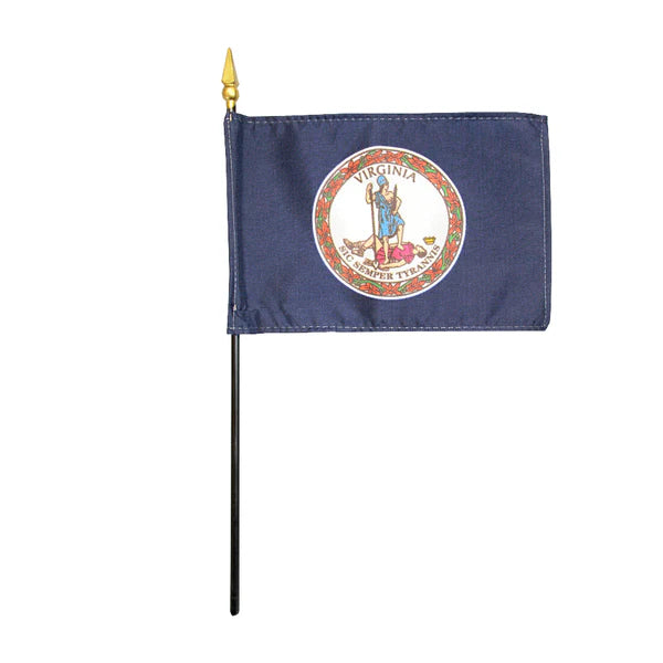 4"x6" Virginia State Poly-Silk Handheld Stick Flag