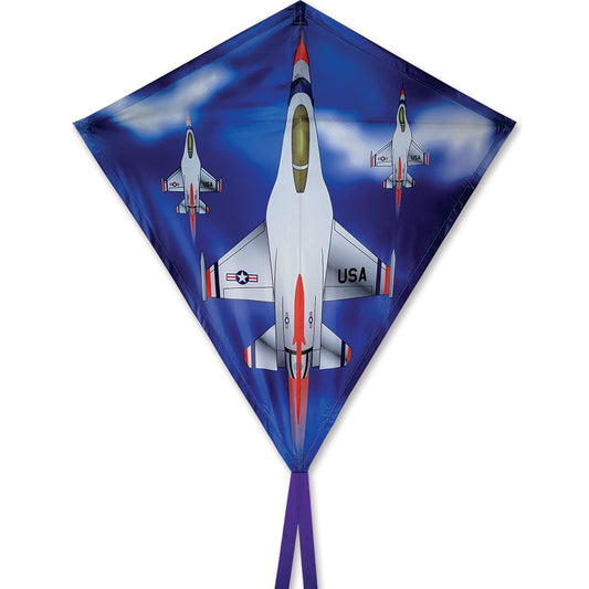 Jet Polyester Diamond Kite with Tails, Fiberglass & Hardwood Dowel Frame to include 300 ft. 20 lb. Test Line & Winder; 32"x30" - Wind Range 5 ~ 15 mph