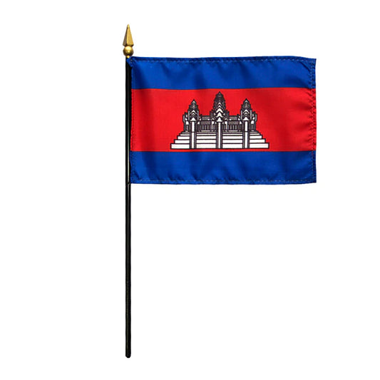 4"x6" Cambodia Poly-Silk Handheld Stick Flag