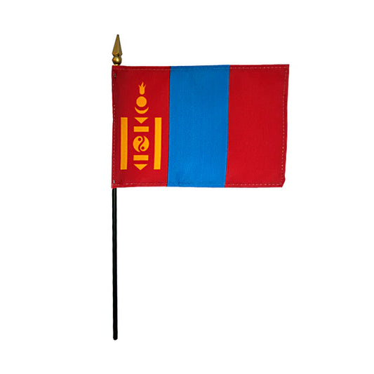 4"x6" Mongolia Poly-Silk Handheld Stick Flag
