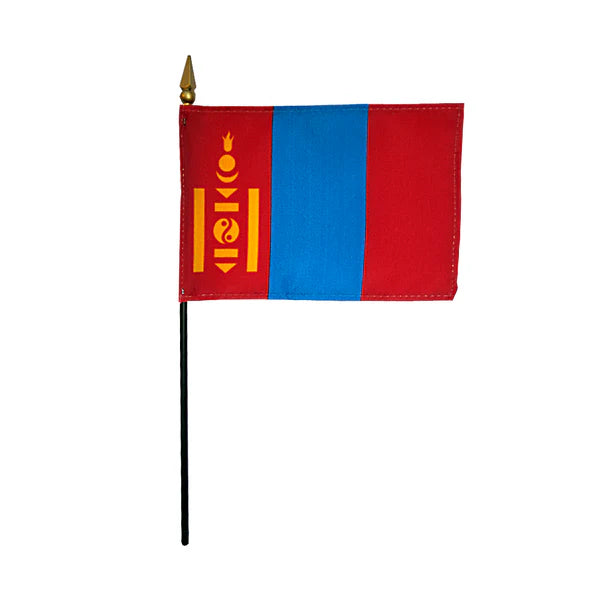 4"x6" Mongolia Poly-Silk Handheld Stick Flag