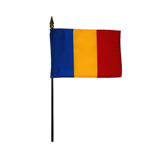 4"x6" Romania Poly-Silk Handheld Stick Flag