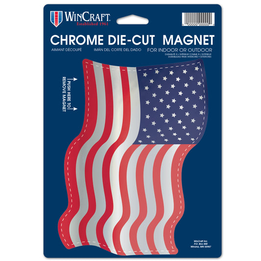 Chrome US Waving Flag Magnet - 5"x6.75"