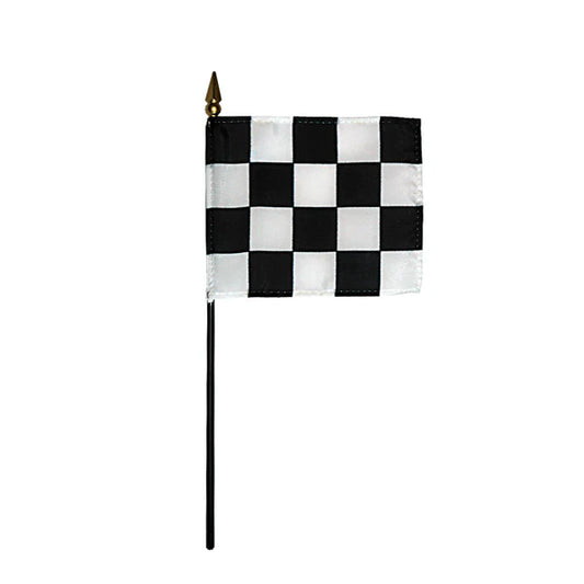 4"x5" Black & White Checkered Racing Poly-Silk Handheld Stick Flag