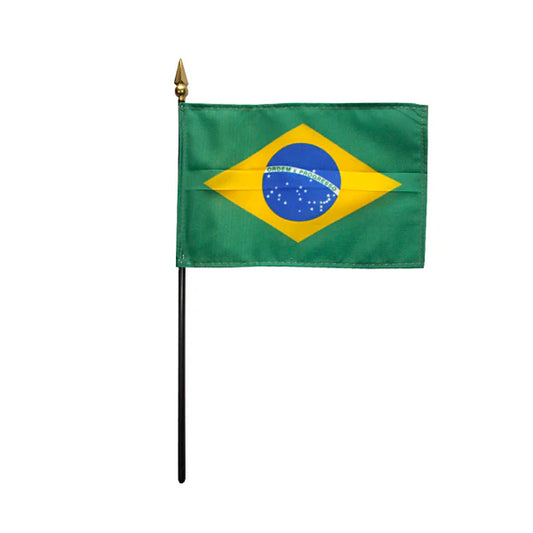 4"x6" Brazil Poly-Silk Handheld Stick Flag