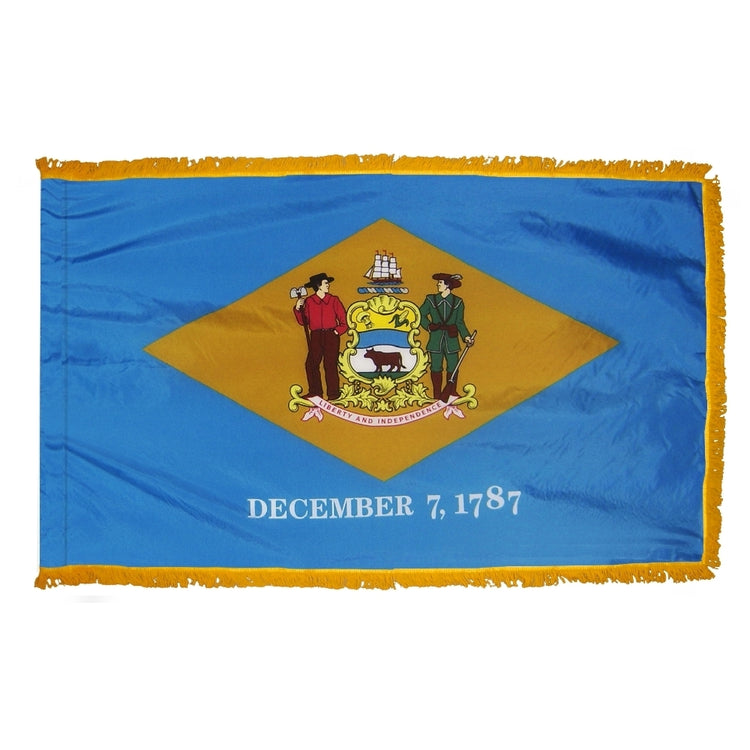 3x5 Delaware State Indoor Flag with Polehem Sleeve & Fringe