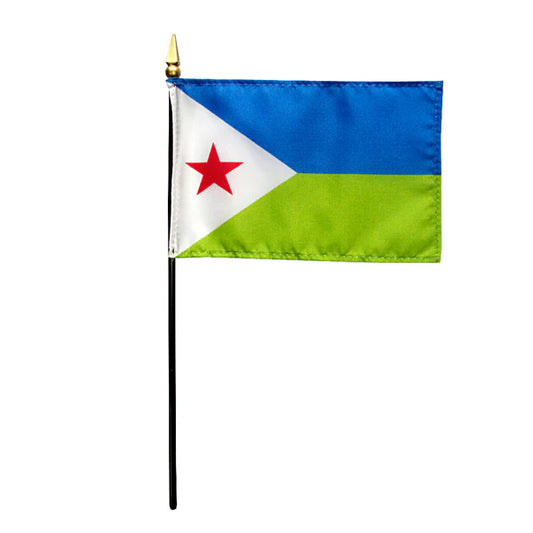4"x6" Djibouti Poly-Silk Handheld Stick Flag