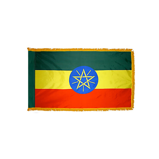 3x5 Ethiopia Indoor Flag with Polehem Sleeve & Fringe