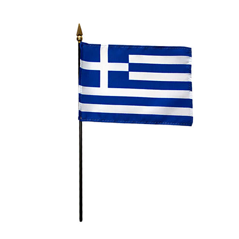 4"x6" Greece Poly-Silk Handheld Stick Flag