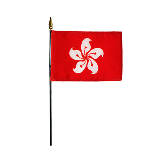 4"x6" Hong Kong Poly-Silk Handheld Stick Flag