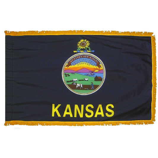 3x5 Kansas State Indoor Flag with Polehem Sleeve & Fringe
